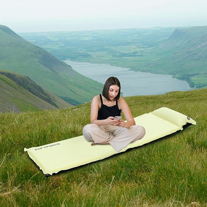 Lightweight Camping Sleeping Pad Inflatable Sleeping Mat Compact Camping Air Mattress with Pillow Backpacking Foam Sleeping Pad