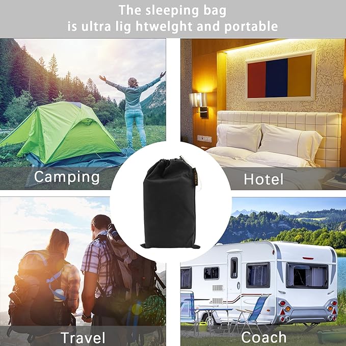 Travel and Camping Sheet Sleeping Bag Liner - Lightweight Compact and Portable Adult Sleeping Bag - Ideal for Traveling,Hostels and Camping