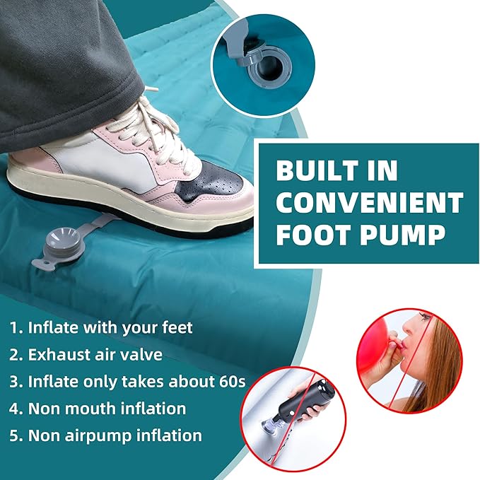 Sleeping Pad for Camping, Ultralight Inflatable Sleeping Mat with Built-in Foot Pump, Upgraded 50D Nylon Durable Camping Air Mattress, Suitable for Camping, Fishing, self Driving Tours