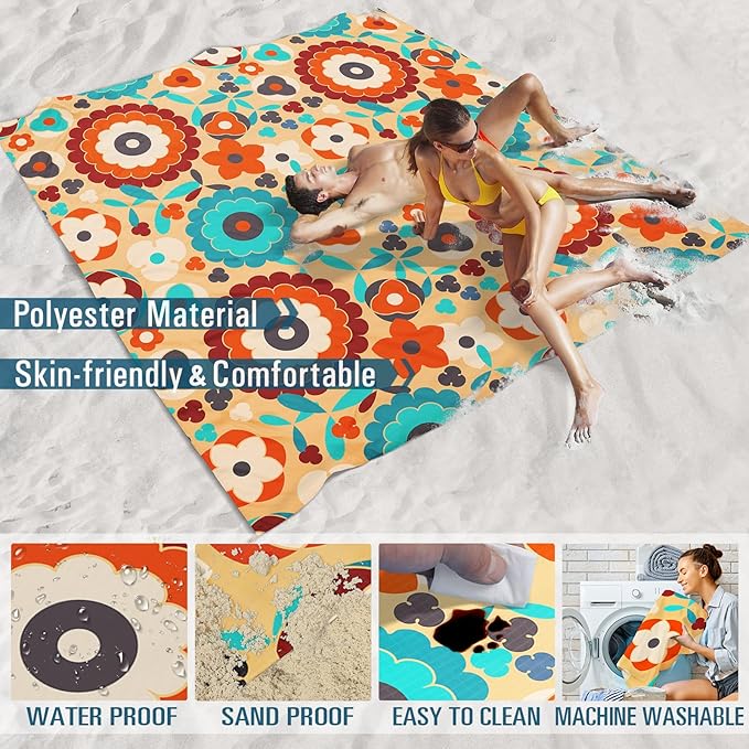 Beach Blanket Sandproof Waterproof 78''×110'' 1-7Adults Oversized,Compact Lightweight Durable Beach Mat for Travel Camping Hiking Picnic Blanket