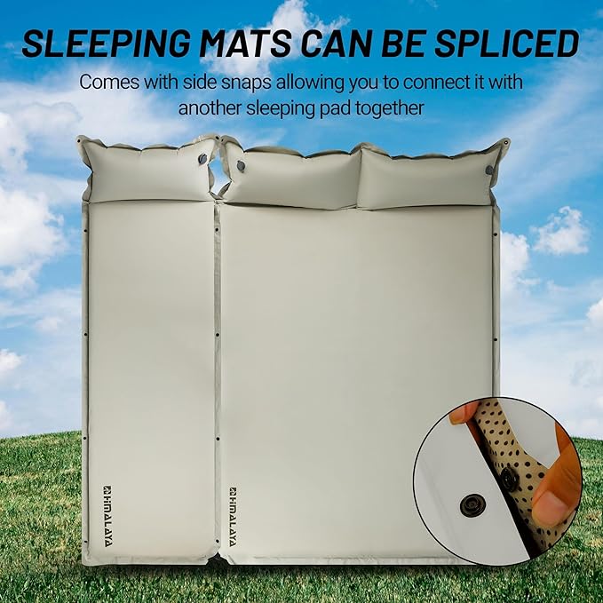 Lightweight Camping Sleeping Pad Inflatable Sleeping Mat Compact Camping Air Mattress with Pillow 2 Person Backpacking Foam Sleeping Pad