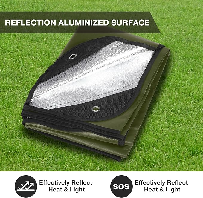 RedSwing 2 Pack Heavy Duty Waterproof Emergency Thermal Tarp, Insulated Survival Blanket for Outdoor Camping, Hiking, and Emergency Shelter, Green