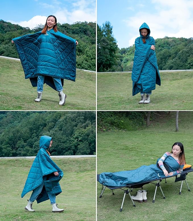 iClimb Hooded 3M Thinsulate Insulation Warm Camping Blanket Wearable Poncho Ultralight Compact (Blue)