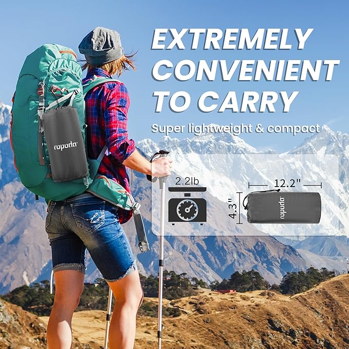 ropoda Upgraded Extra Thickness 6'' Inflatable Sleeping Pad with Pillow, Built-in Foot Pump, 77''*27'' Camping Pad with Carry Bag, Ultralight & Compact Camping Mat Pad for Hiking, Grey