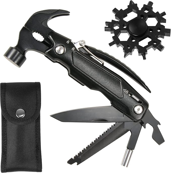 Camping Hammer-Snowflake Multitool,HUSUKU Gadgets for Unisex Gifts for Men Women Dad Husband Boyfriend, Unique Gift Choices for Outdoor Camping Adventure Daily Tool(Black)