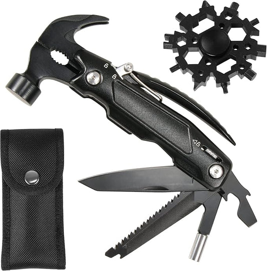Camping Hammer-Snowflake Multitool,HUSUKU Gadgets for Unisex Gifts for Men Women Dad Husband Boyfriend, Unique Gift Choices for Outdoor Camping Adventure Daily Tool(Black)