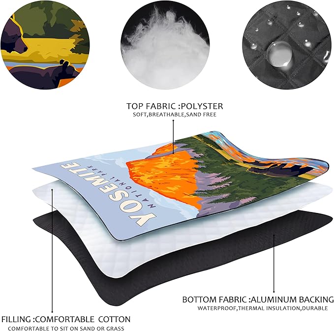 Picnic Blankets Beach Blanket 80" X 60" Extra Large Waterproof Camping Blankets Portable Outdoor Mat 3-Layer blanket for Beach, Hiking, Park, Music Festival, Grass Lawn,Travel