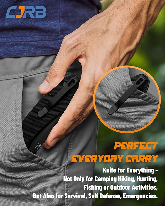 CJRB CUTLERY Folding Knife Feldspar(J1912) AR-RPM9 Powder Steel Black PVD Blade G10 Handle Pocket Knife EDC Knife,Matta Black Handle