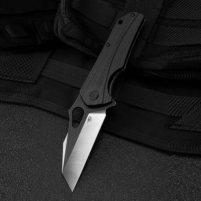 BESTECH KNIVES Pocket Folder Folding Knife: 3.47" D2 Steel Satin+Balck Reverse Tanto Blade, G10 Scales, Flipper, Liner Lock, EDC Steel Clip, BG36A (Black)