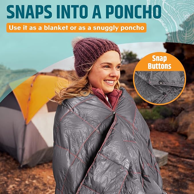 Puffy Camping Blanket Packable Vegan (Down Alternative) Compact Lightweight XL Blankets for Outdoor Cold Weather Backpacking Hiking Travel Stadium - Water-Resistant