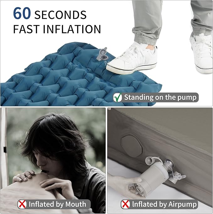 Naturehike Camping Sleeping Pad, Ultralight Inflatable Sleeping Mat with Pillow Built-in Pump, 2.6 Inch Lightweight Air Mattress for Backpacking, Hiking, Traveling, Blue