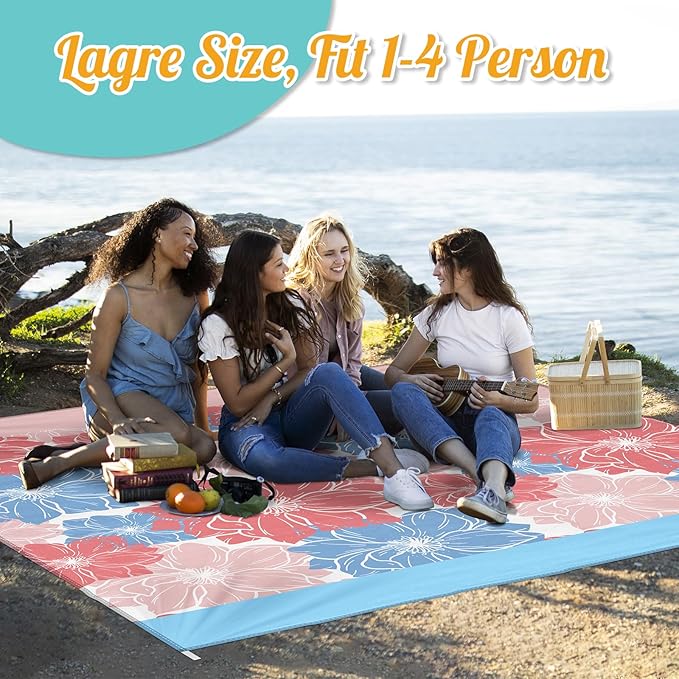 Sylfairy Beach Blanket Waterproof Sandproof Extra Large Beach Mat 79" X 82"for 1-4 Adults Quick Drying Durable Outdoor Picnic Mat for Beach Travel Camping Hiking