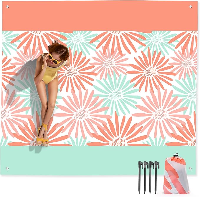 Mooreeke Beach Blanket Extra Large Oversized 9 x 11 ft, Colorful Flowers Sandproof Waterproof Quick Drying Lightweight Compact Outdoor Blanket Beach Mat for Family Travel Camping Picnic, 1-8 Adults