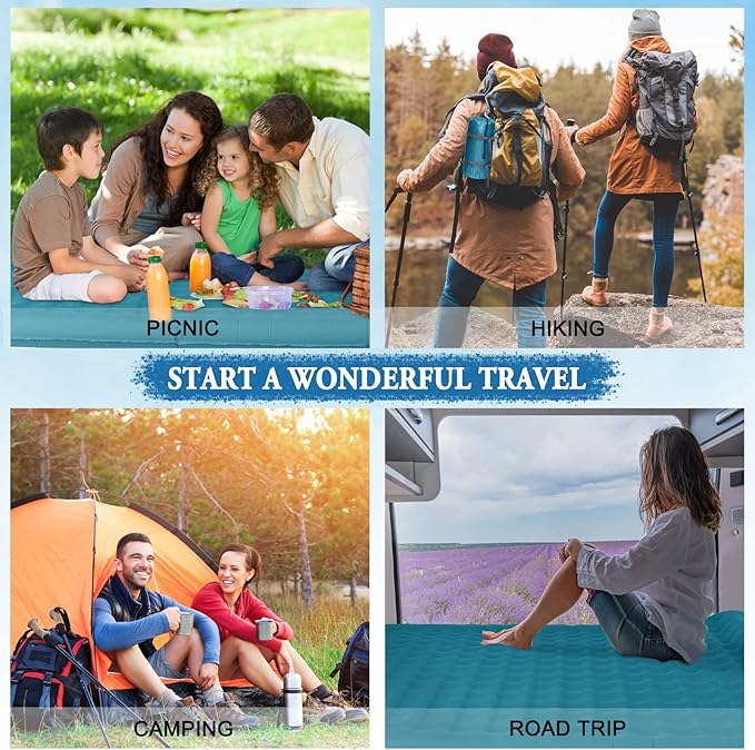 Double Sleeping Pad for Camping, Extra Thick 4.7 Inch Inflatable Camping Mattress 2 Person, Self Inflating Sleeping Mat for Backpacking Travel, Portable Camping Mat with Foot Pump and Pillow