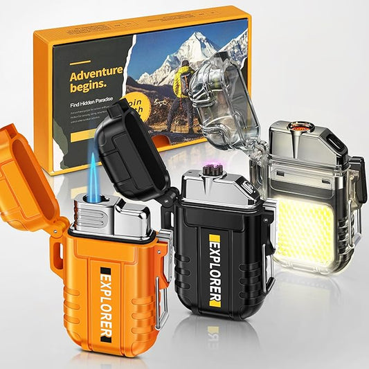 Lafagiet 3 Pack of Electric Lighter+Torch Lighter+Coil Lighter, USB C Recharge, Waterproof Windproof Lighters for Candle, Camping, Survival Tactical Gear (NO Butane Gas)
