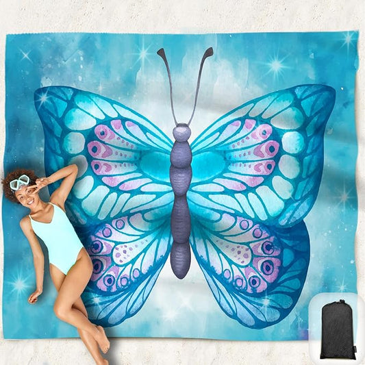Beach Blanket Waterproof Sandproof Oversized 95”x 80”,Sand Free Beach Mat with Corner Pockets,Portable Mesh Bag for Beach Festival,Picnic,Travel and Outdoor Camping (SkyButterfly)