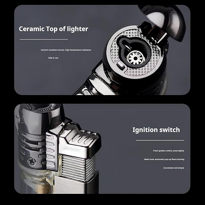 Windproof Butane Torch Lighters - 2 Pack with Visible Window Pocket Lighter - Adjustable Jet Flame Cigar Lighter for Fireplace Fireworks Grill Camping BBQ Lighter(Without Gas) (Black)