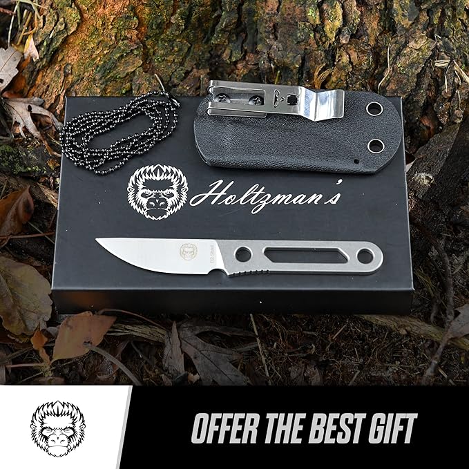 Holtzman's Gorilla Survival 'Scalpel' Fixed Blade Utility Knife with D2 Sheath, Belt Clip (Silver)