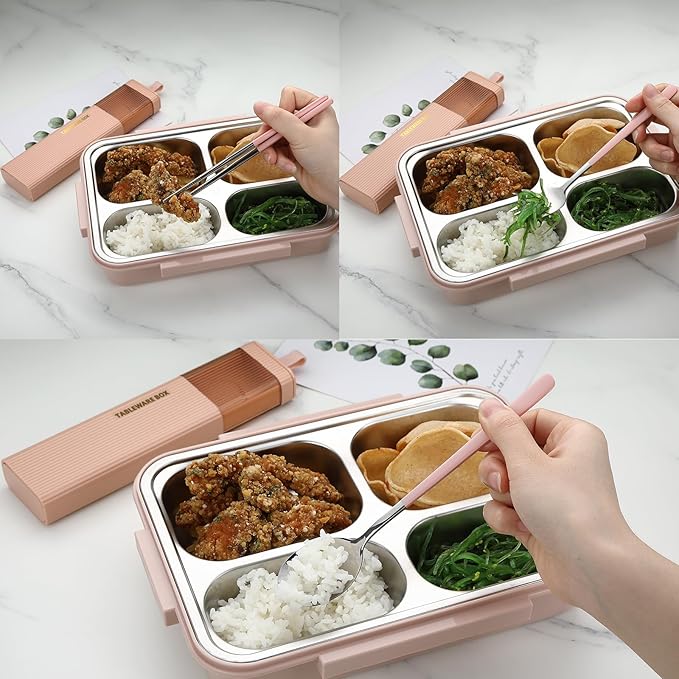 DEVICO Travel Utensils with Case, Stainless Steel Reusable Camping Silverware Set for Lunch Box, Portable Cutlery Kit Includes Fork, Spoon, Chopsticks (Pink)