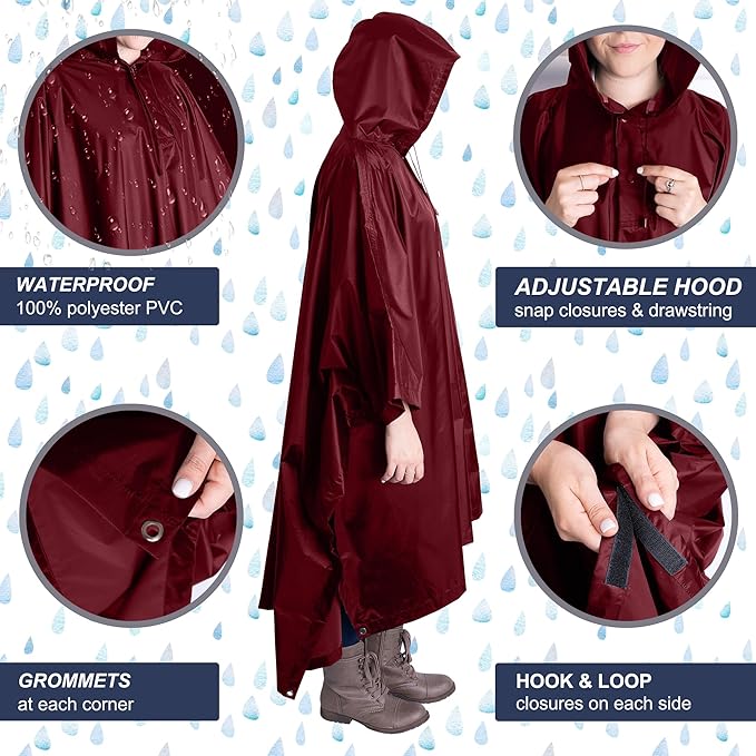 Heavy Duty Rain Poncho for Backpacking, Waterproof Lightweight for Adults, Military, Emergency, Camping, Men, Women