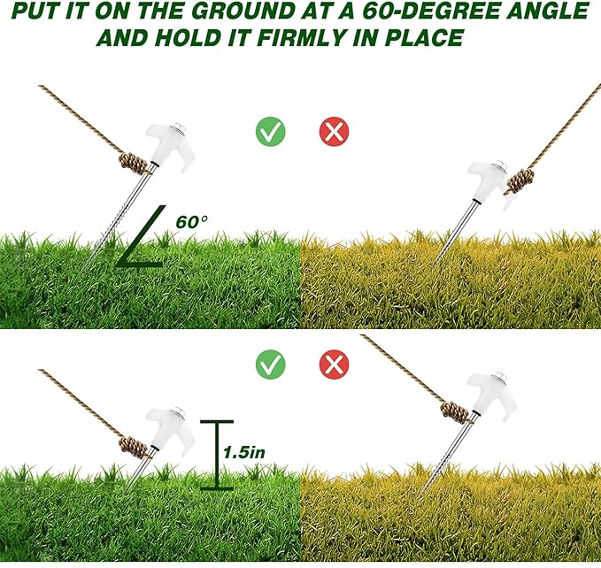 Hicarer 20 Pcs 8'' Screw in Tent Stakes Heavy Duty Ground Anchors Screw in Tent Pegs Ground Stakes Tent Spikes Metal Tent Spikes with Hex Head Driver for Camping Garden Canopies (Luminous White)