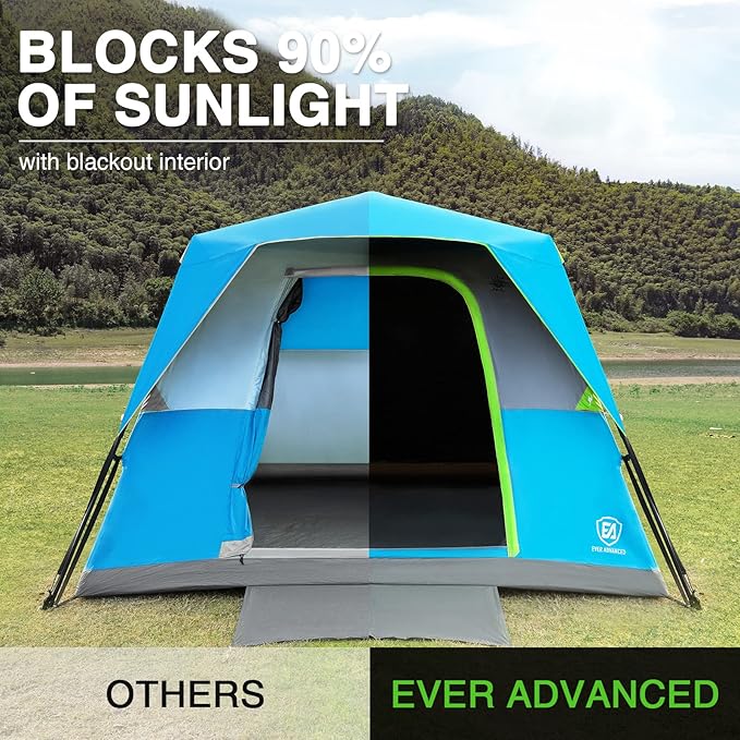 EVER ADVANCED 6 Person Blackout Camping Tent Instant Cabin Tents for Family with Rainfly, 60s Easy Setup, Water-Resistant