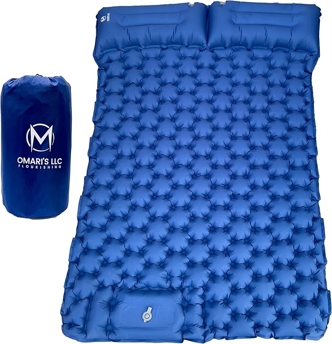 Omari’s Double Sleeping Pad for Camping, 3.6" Ultra-Thick Self Inflating Camping Pad 2 Person with Pillow Built-in Foot Pump with a Carry Bag