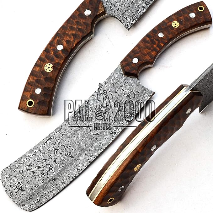 PAL 2000 KNIVES CL-9665 Custom Handmade Damascus Steel Cleaver Chopper Edc Knife with Sheath
