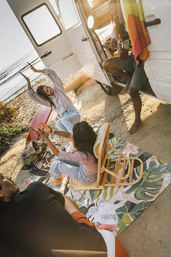 Nomadix Festival Blanket - Perfect for Picnics, Camping, & Lawn Seating - Plush Top & Water Resistant Base - Made with Post Consumer Recycled Materials - Monstera Green Pink - 60x70