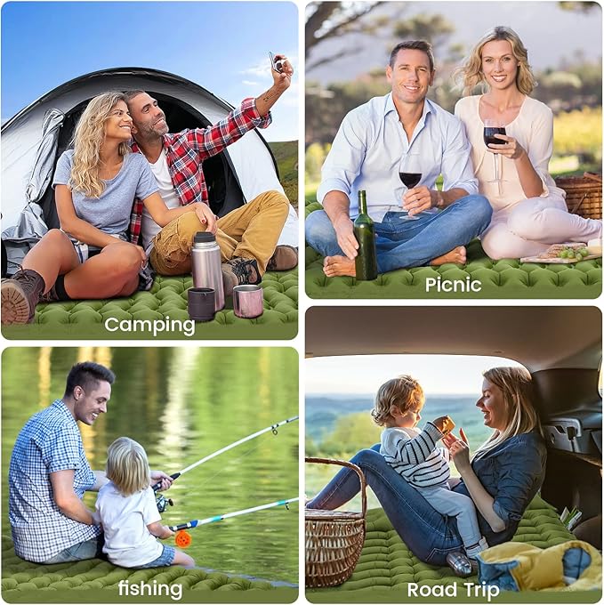 Double Sleeping Pad for Camping 4" Thickness Self Inflating Camping Mat with Pillow Built-in Foot Pump Portable 2 Person Camping Pad Waterproof Camping Mattress for Backpacking Hiking Traveling Tent