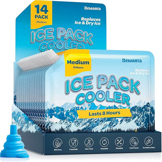Reusable Ice Packs for lunch Boxes, Coolers (18 Pack) Ice Pack for Outdoor Activities Like Camping & Travel - keep drink & Food Cold Up to 48 Hours with No Mess of Melting Ice.