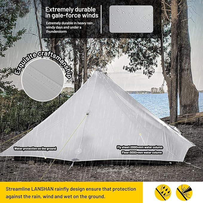 LANSHAN Ultralight Tent 3-Season Backpacking Tent for 1-Person or 2-Person Camping, Trekking, Kayaking, Climbing, Hiking
