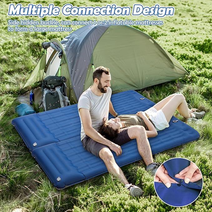 Camping Mat, Lightweight and Inflatable Sleeping Pad with Built-in Pump for a Cozy Sleep Experience Includes Bonus Pillow for Extra Neck Support Perfect for Cold Weather Camping