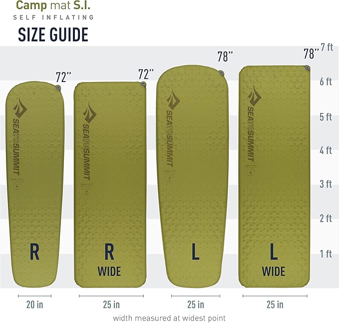 Sea to Summit Camp Self-Inflating Foam Sleeping Mat for Camping and Backpacking, Tapered - Large (78 x 25 x 1.5 inches)