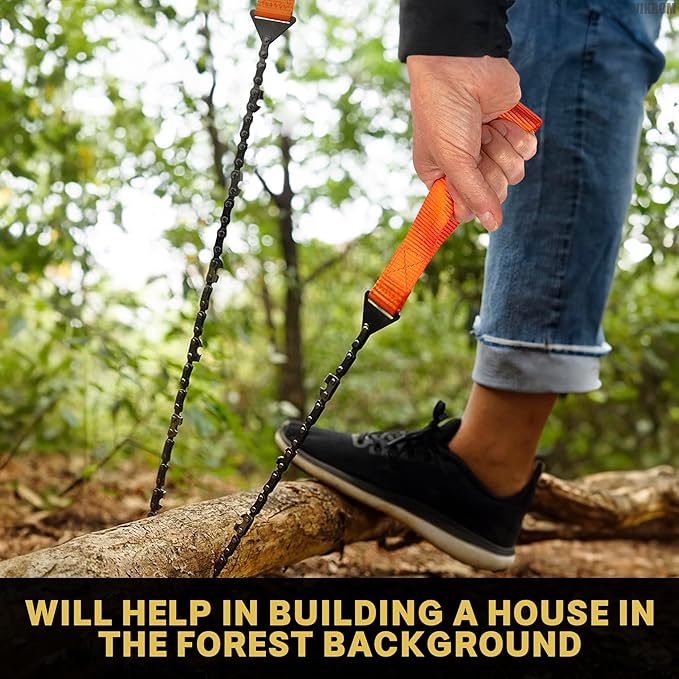 Pocket Chainsaw Rope Saw – 25" Hand Chain Saw for Tree Cutting Pocket Saw Chain Camping Saws - Mini Hand Saw for Wood Cutting Saw Rope Chain Saws for Trees Cutting Saw Camping Survival Gear Wire Saw