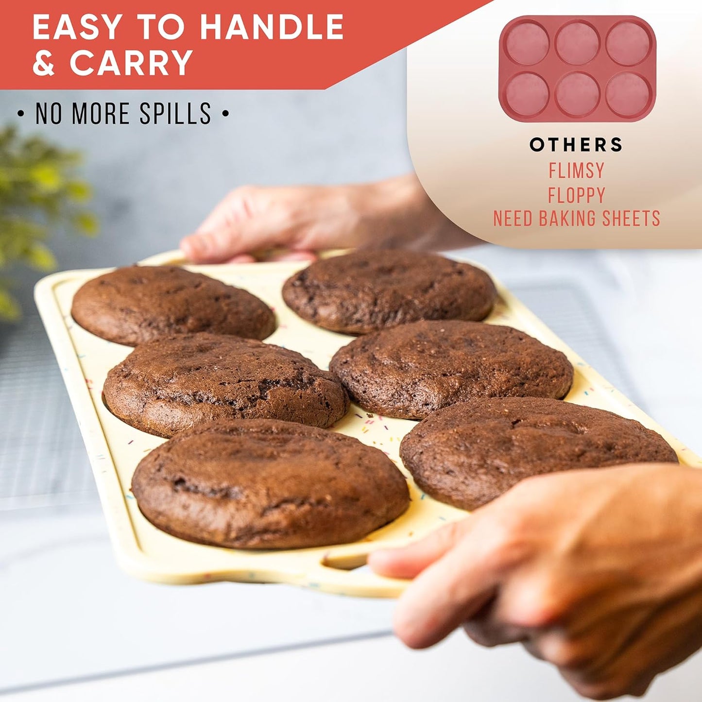 Jumbo Top Silicone Muffin Pans for Baking- 2 PACK Silicone Jumbo Muffin Pan 6 Cup -Baking Cupcake Pans, Make Perfect Muffin Top Pans Non Stick, Drop Cookies or Whoopie Pie Shells - CONFETTI