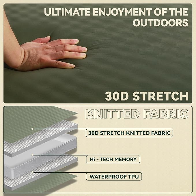UPWELL Self Inflating Sleeping Pad 4.5" Thickness Camping Mattress with Solid Foam Double Sleeping Mat Portable Fast Inflation for Outdoor Mat Portable Roll Up Bed Green