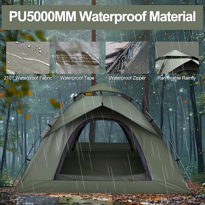 Instant Pop Up Tents for Camping, 2-3 Person Camping Tent 60s Automatic Easy Setup Tent, Double-Thick Waterproof Instant Tents for Hiking Backpacking