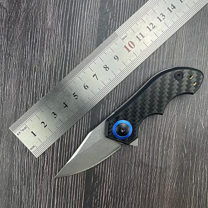 Mini Flipper Pocket knife,Small EDC folding Knife with Pocket clip,1.89 Inch Premium D2 Steel Blade,Carbon Fiber Front and Stonewashed Titanium Back Handle,Gifts for Men Women(0022)