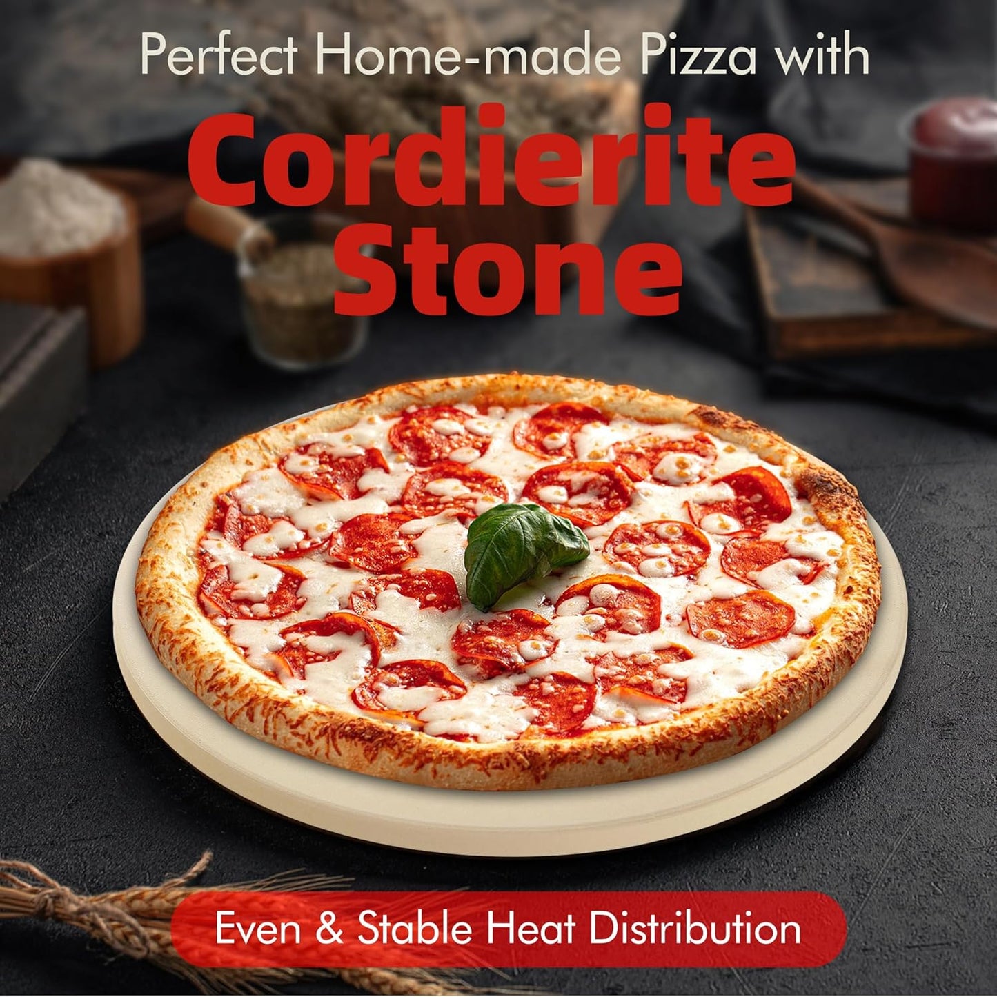 12" Round Pizza Stone, Heavy Duty Cordierite Pizza Pan for Grilling & Pizza Oven, High Temperature Resistant Baking Stone for Pizza, Bread, Meat and More