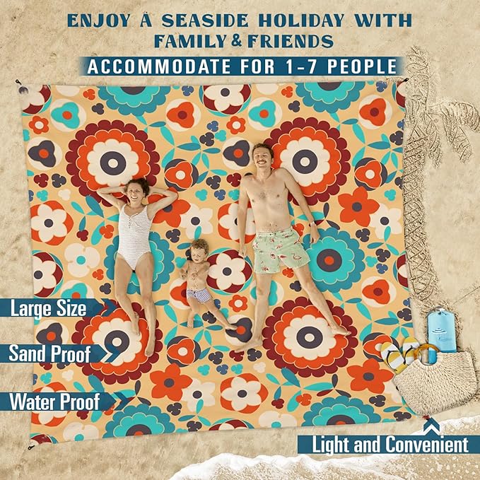 Beach Blanket Sandproof Waterproof 78''×110'' 1-7Adults Oversized,Compact Lightweight Durable Beach Mat for Travel Camping Hiking Picnic Blanket