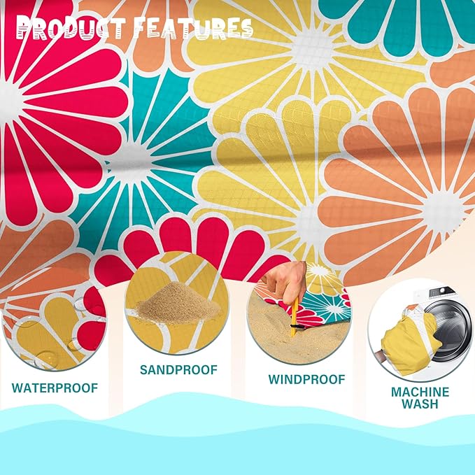 Beach Blanket Waterproof Sandproof 1-7 Adult Oversized 78 '' × 110 '' Lightweight Durable Compact Sand Free Beach Mat for Travel Camping Hiking Picnic Blanket Extra Large