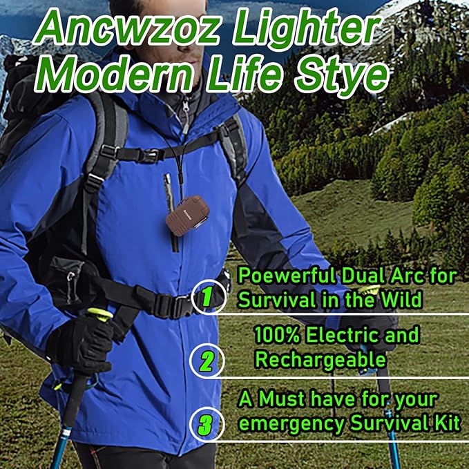 Lighter USB Rechargeable Lighter Outdoor Lighter Mini Lighter High-end Rechargeable Lighter for Garden Outdoor Activities (Brown)