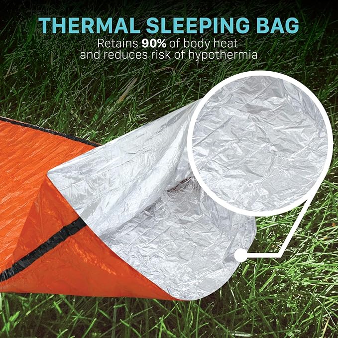 FosPower Emergency Sleeping Bag, Tough and Durable Mylar Thermal Sack with Survival whistle for Survival Kits, Camping Accessories, Outdoors, Hiking