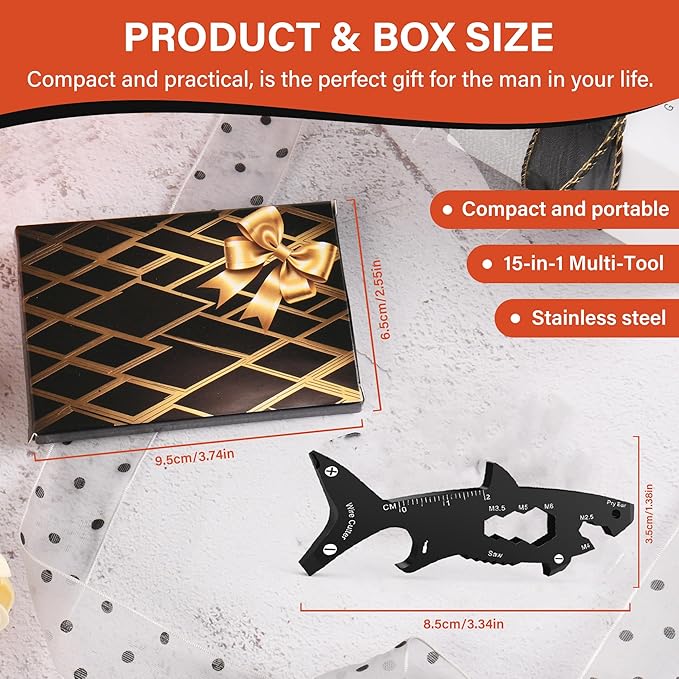 Funny Multitools Men Gifts Gadgets - Cool Shark-shaped 15 in 1 Small Tools for Men Dad Boyfriend Husband, Christmas Stocking Stuffer Gift Idea, Unique Gift for Birthday, Fathers Day, Valentines Day
