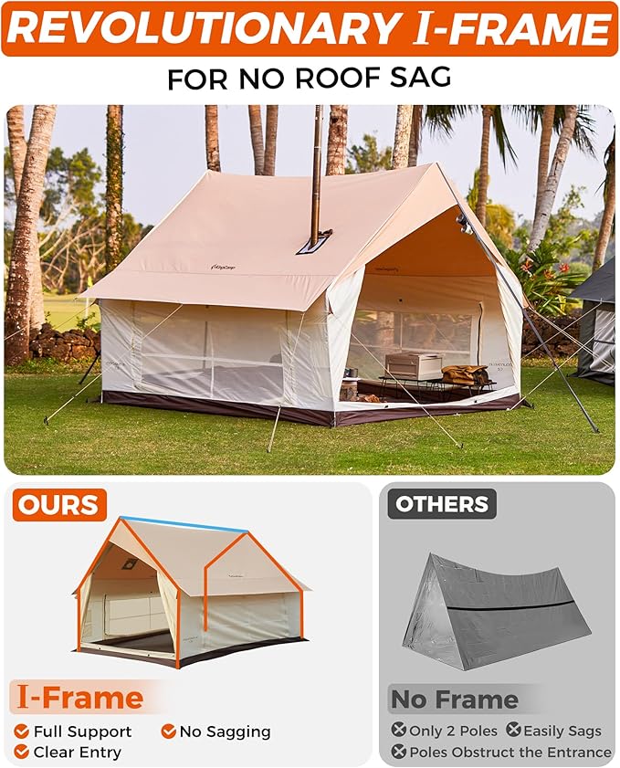 KingCamp Camping Tent 6-8 Person, Weatherproof Hot Tent Large Family Cabin Tents with Stove Jack, Waterproof & Windproof for Family Camping & Outdoor Parties