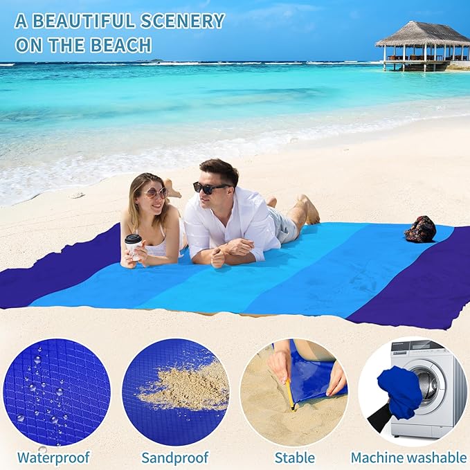 BYDOLL Beach Blanket Sandproof Waterproof 78''×110''1-7 Adults Compact Lightweight Oversized Beach Blanket Large Picnic Mat Beach Blanket for Travel Camping Hiking Picnic