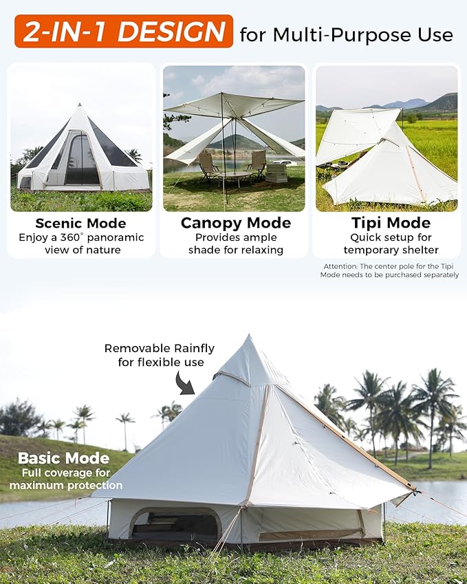 KingCamp Camping Tent 6-8 Person, Weatherproof Hot Tent Large Family Cabin Tents with Stove Jack, Waterproof & Windproof for Family Camping & Outdoor Parties