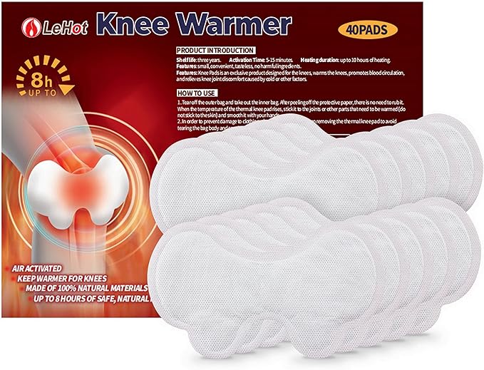 Hot Knee Warmers - 40 Pack Disposable Adhesive Patches for Up to 12 Hours of Safe, Natural Heat, Ideal for Outdoor Activities Like Skiing, Hiking & More, Fastest Activation for On-The-Go Warmth.