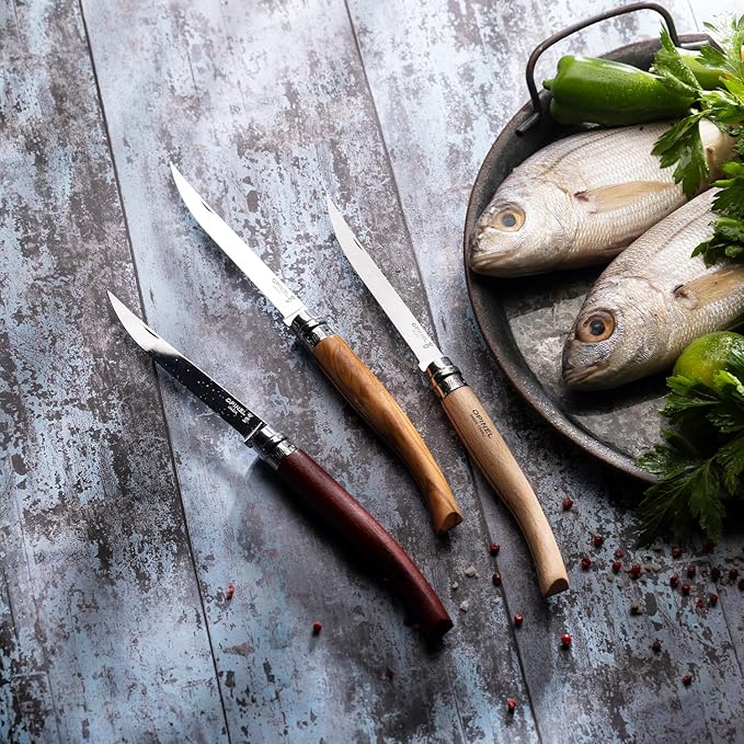 Opinel Effile Slimline Series Folding Fillet Knife – Slim Blade Folding Knife, Virobloc Locking Collar, Sustainably Harvested Wood Handles, Updated Blade Profile (Beechwood/No.15)